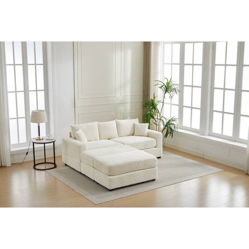 82" Corduroy 2-Piece Sectional Sofa with Slipcovers & 2 Pillows