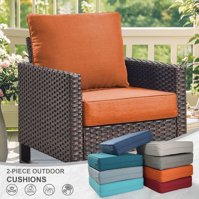 Luxury 6" Outdoor Cushions for Patio Furniture, 24x24x6 Cushion Set, Fade Resistant Replacement Cushions with Removable Cover