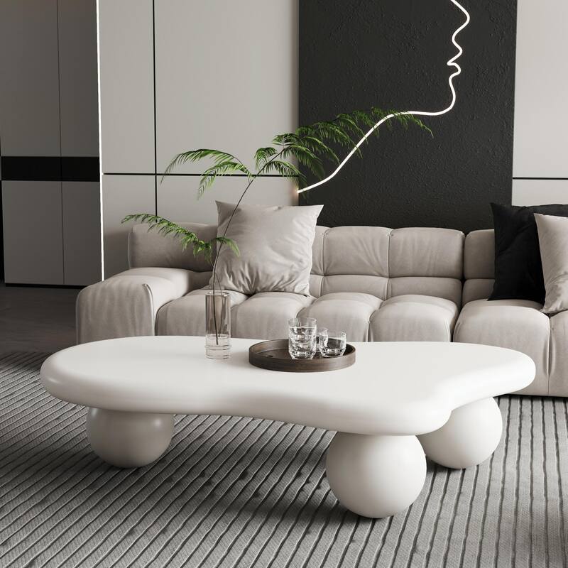 47-Inch Cloud-Shaped Coffee Table with 3 Ball Legs for Living Room