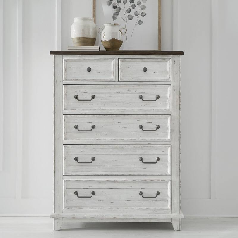 River Place Riverstone White & Tobacco Dresser - 6-drawer