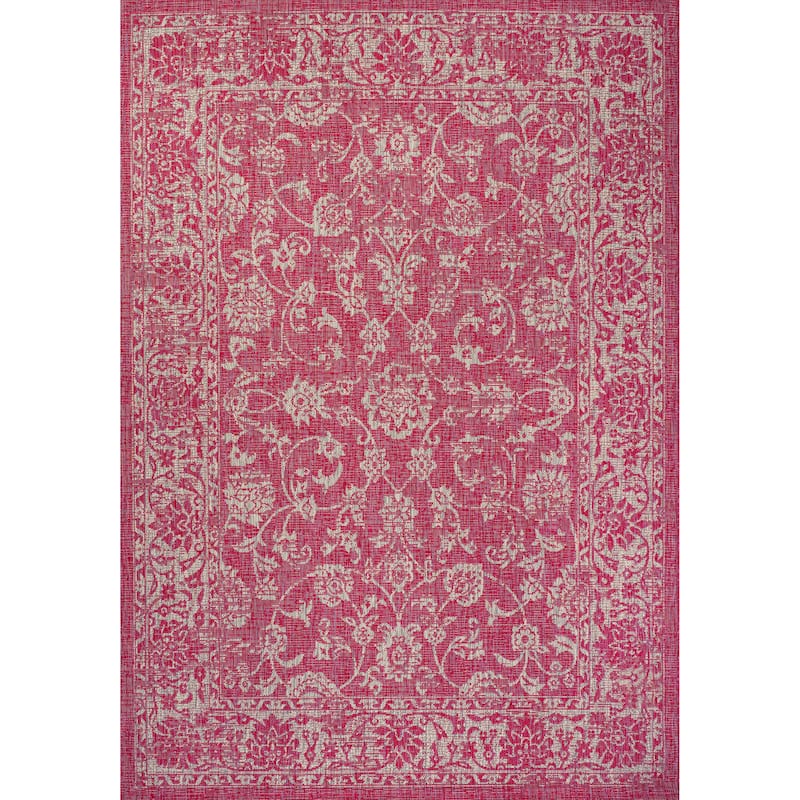 JONATHAN Y Sinjuri Bohemian Textured Weave Floral Indoor/Outdoor Area Rug - 3 X 5 - Fuchsia/Light Gray