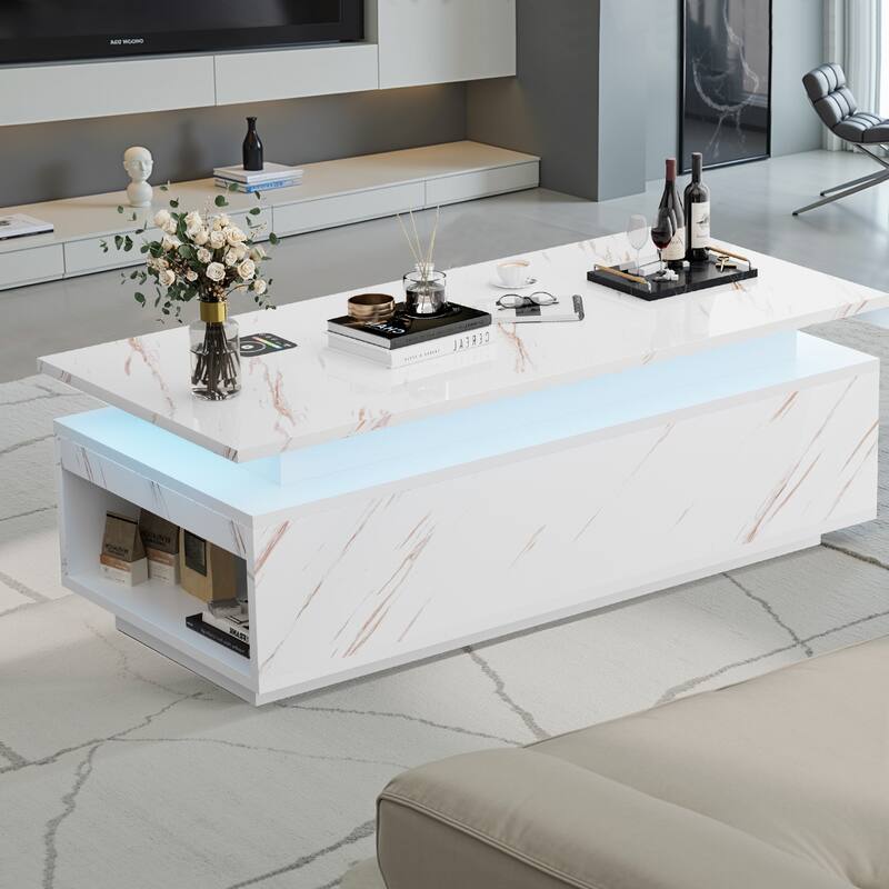 Pocassy 47.2 Inches Living Room Tables with 24 Colors LED Lights - White
