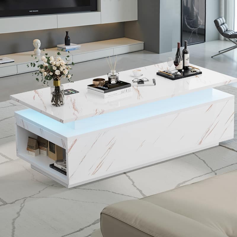 Pocassy 47.2 Inches Living Room Tables with Wireless Charging and Speaker