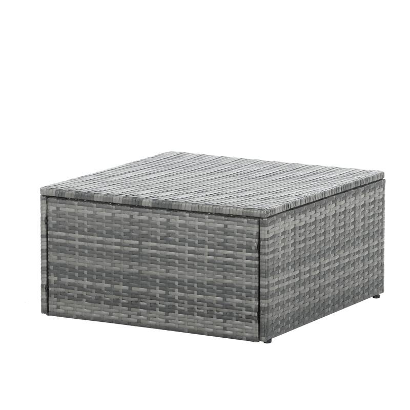 5 Piece Outdoor PE Wicker Sofa Set, Patio Conversation Furniture Set with Lift TOP Coffee Table and Lounger Sofa