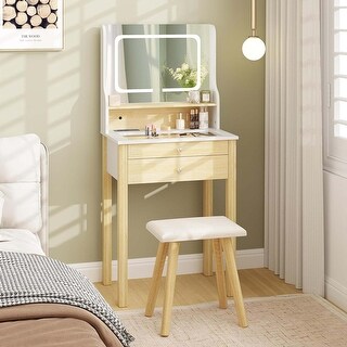 Small Vanity Desk with Mirror & Lights Compact Dressing Table w