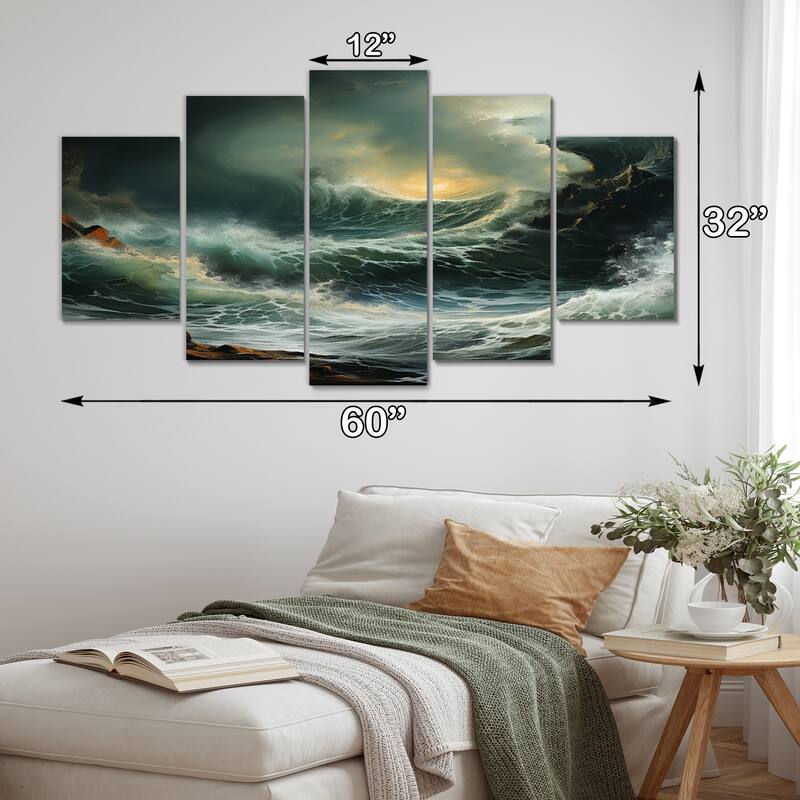 Designart "Bathroom Toilet Coastal Escape II" Bath & Laundry Multipanel Canvas Print set