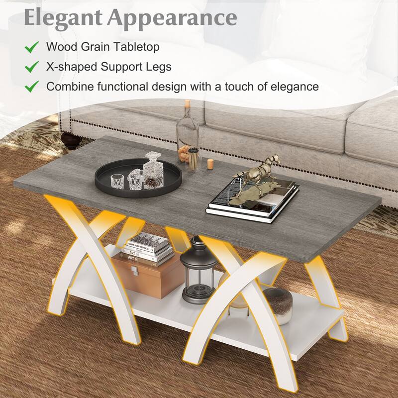 Gymax 40'' Coffee Table w/ Storage Shelf w/X-shaped Legs for Living