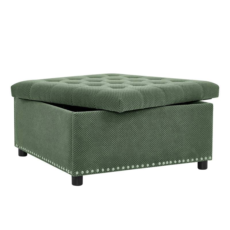 Storage Ottoman,Tufted Footstool, Nailhead Trim Ottoman, Square Storage Ottoman, Upholstered Coffee Table, Bedroom Storage