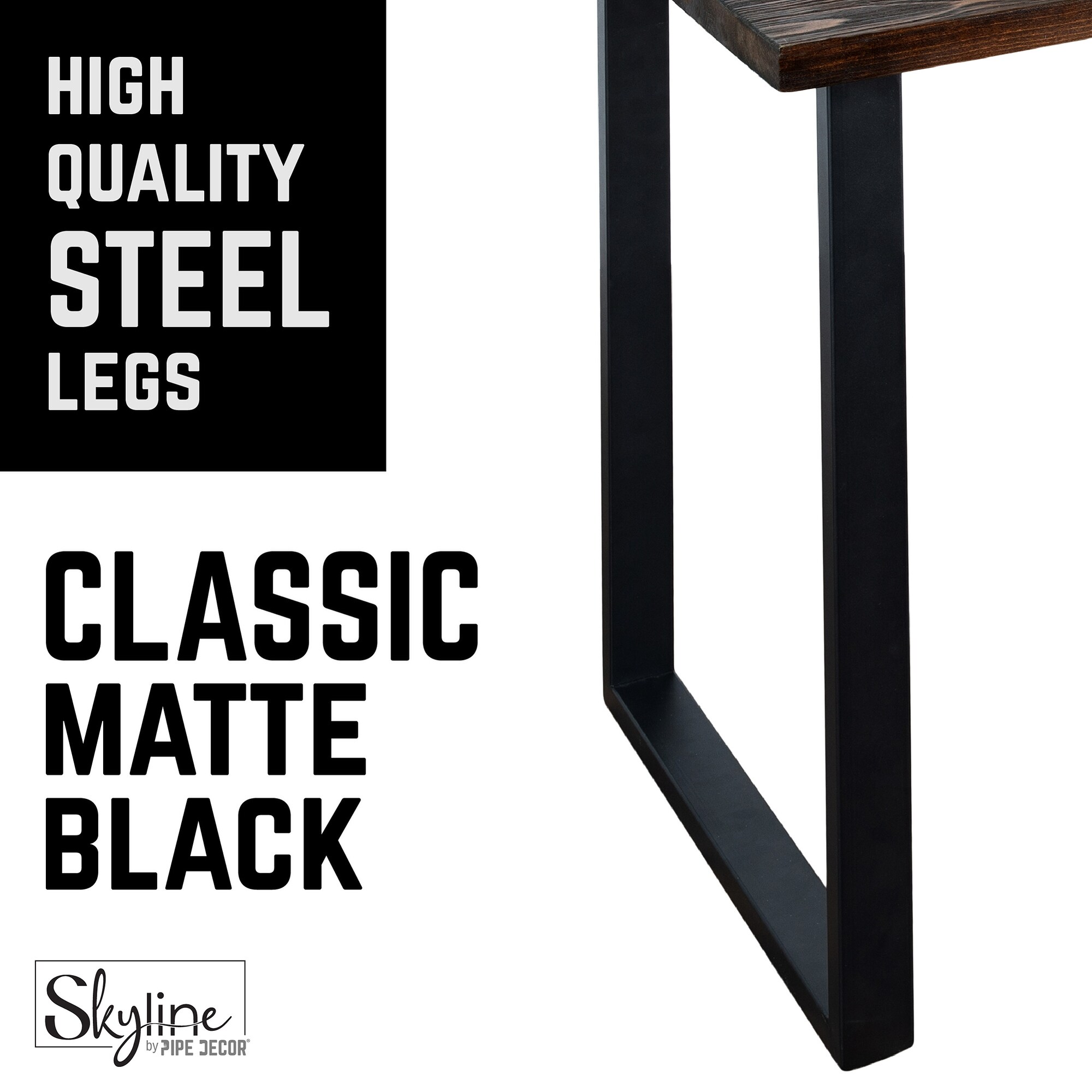 PIPE DECOR Matte Black Steel Modern Square Living Room Table Legs