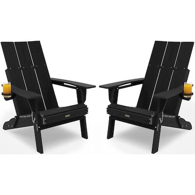 WINSOON Modern HDPE Outdoor Folding Adirondack Chair With Cup Holder Set Of 2