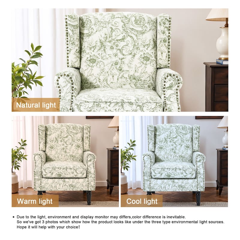 Wingback Accent Chair Nailhead Trim Living Room Reading Chair
