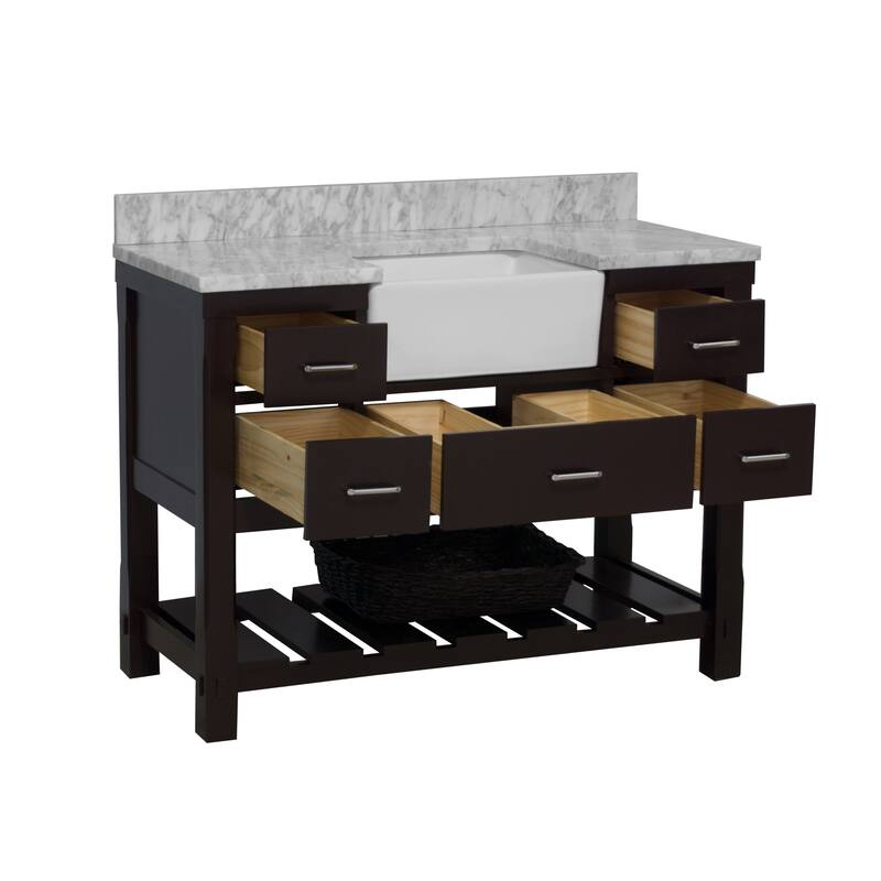KitchenBathCollection Charlotte 48" Farmhouse Bathroom Vanity with Carrara Marble Top