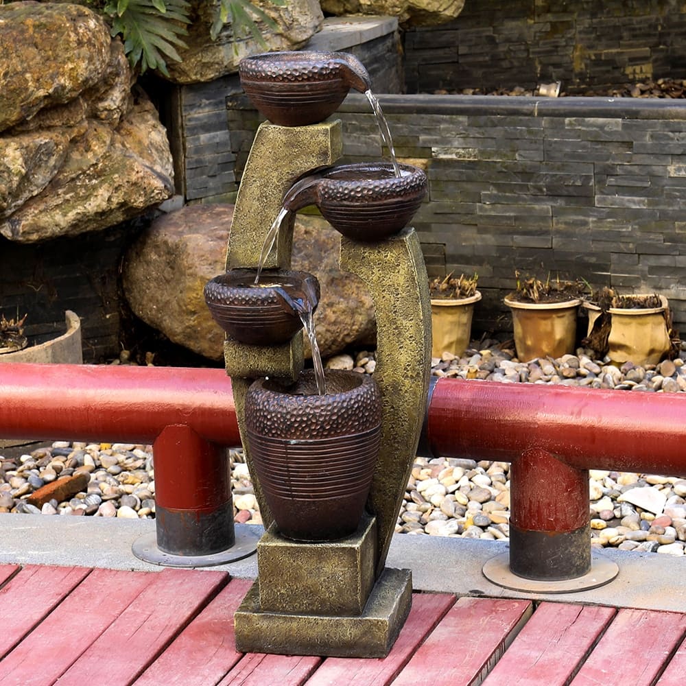 40-inch H Outdoor Water Fountain Modern Waterfall Fountain for Patio