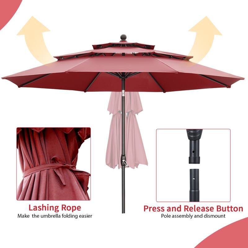 Ainfox 10 ft Patio Umbrella with Base 3 Tiers Outdoor Market Umbrella