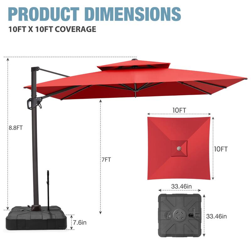 VredHom Offset Cantilever Patio Umbrella with 4-piece Fillable Base