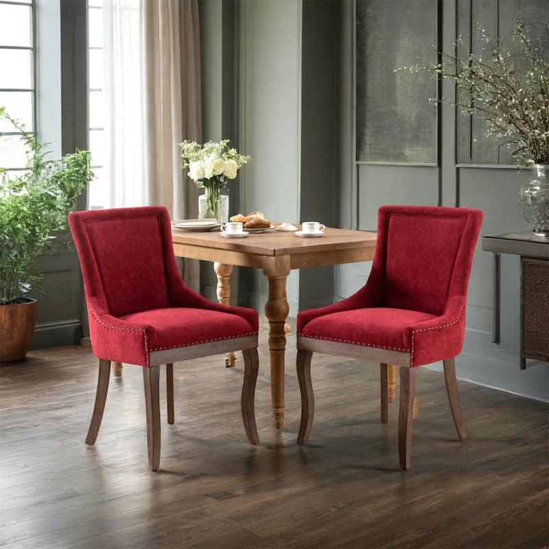 Ultra Side Dining Chair,Thickened fabric chairs with neutrally toned solid wood legs,Bronze nail head,Set of 2