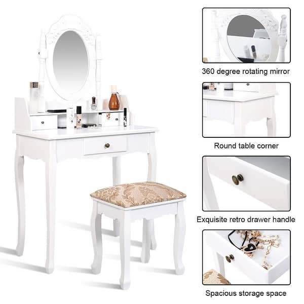 White Vanity Makeup Dressing Table With Rotating Mirror 3 Drawers On Sale Overstock 28422352