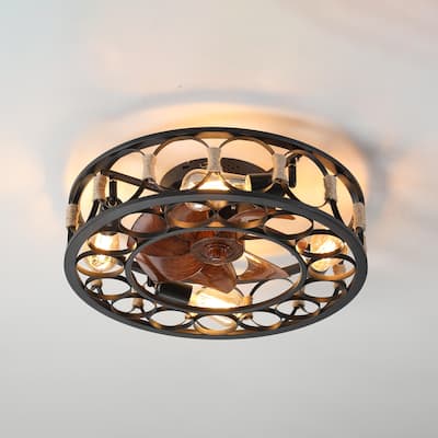Modern Black Low Profile Ceiling Fan with Dimmable LED Lights and Remote - 19.7inch