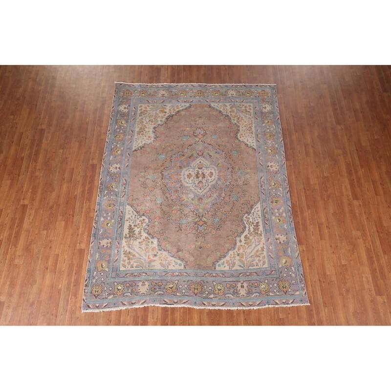 Tabriz Persian Vintage Area Rug Hand-Knotted Wool Carpet - 6'10"x 9'1"