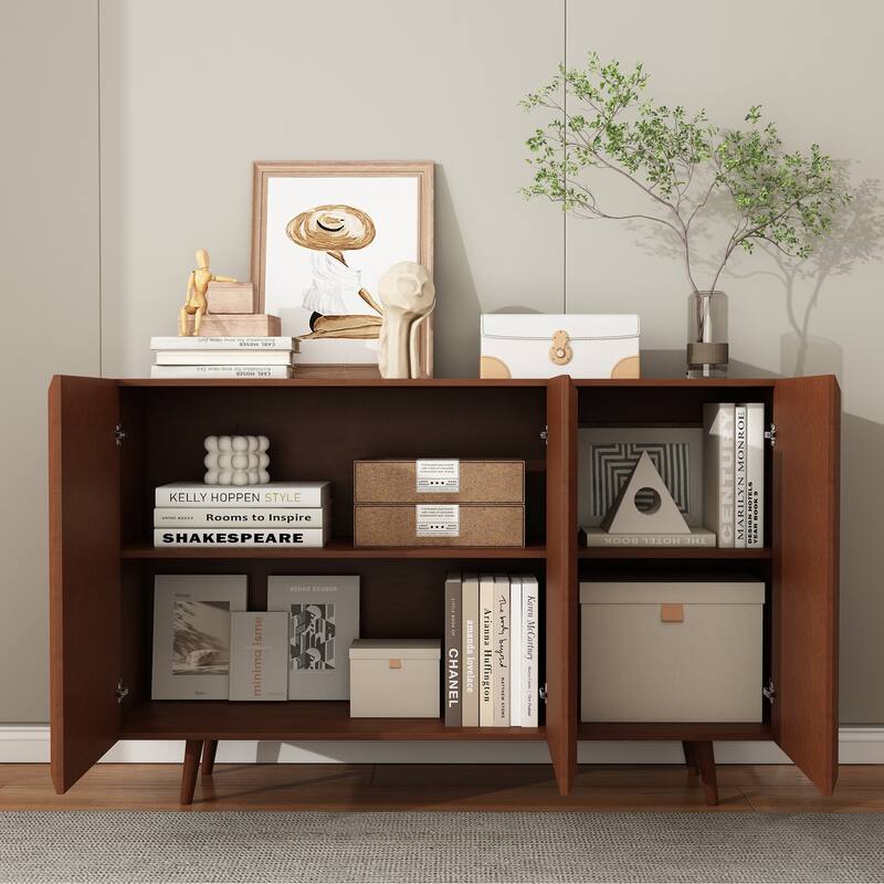Boho Rattan Buffet Cabinet Sideboard, Wood Kitchen Storage Cabinet Accent Cabinet Media Console Table for Living Dining Room