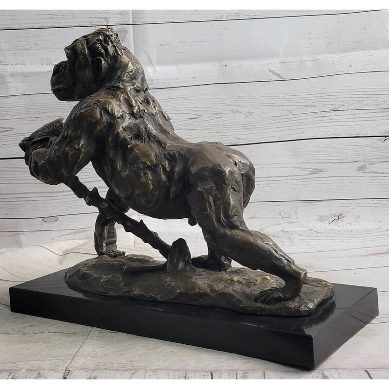 Imitative Gorilla Great Ape Bronze Metal Statue Sculpture Figure Decor Signed On Marble Base