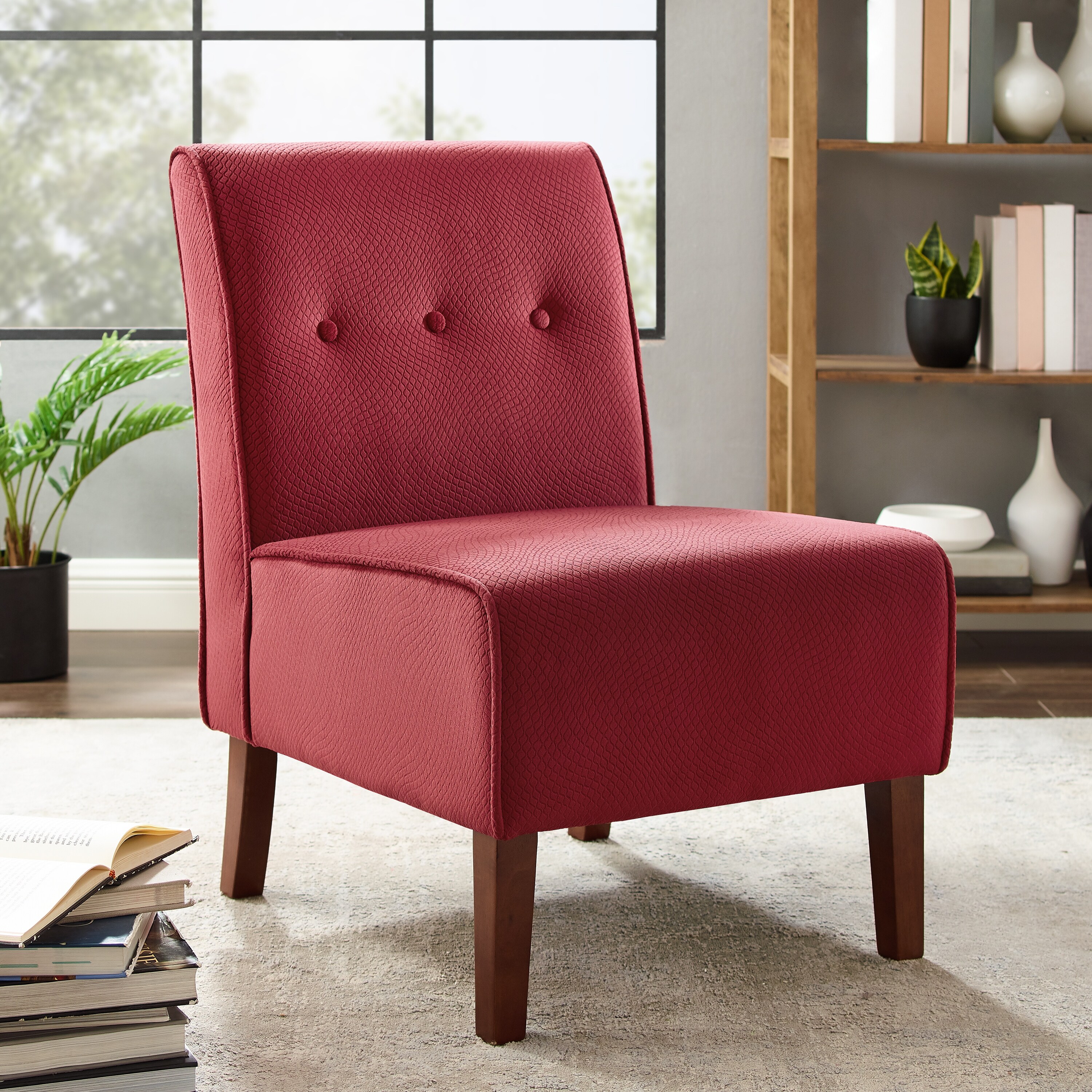 Linon Cumberland Red Button Tufted Lounge Chair On Sale Bed