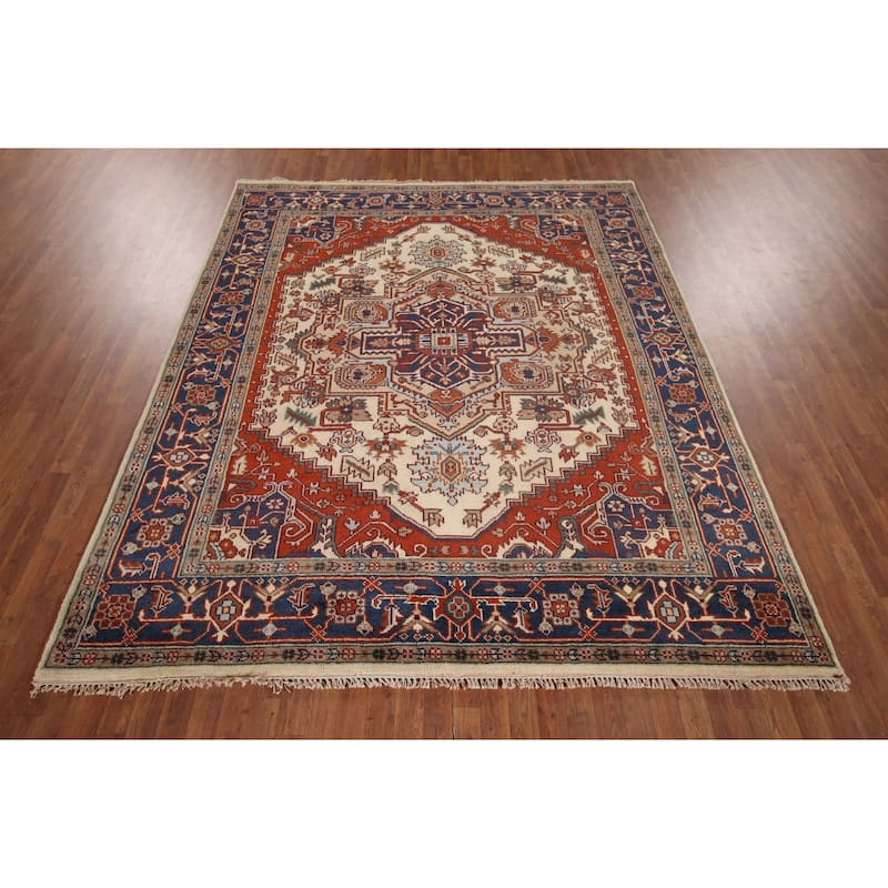 Geometric Heriz Serapi Oriental Area Rug Hand-Knotted Wool Carpet - 7'11"x 9'6"