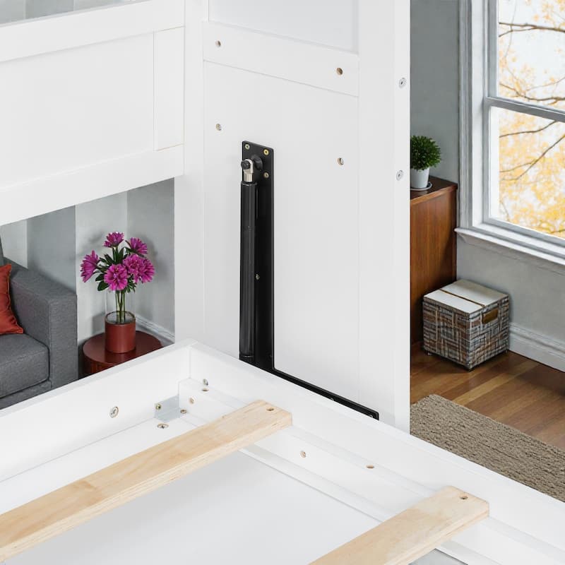 Queen Size Murphy Bed Wall Bed with Storage Shelves, Space-Saving Fold Down Bed Cabinet, MDF and Plywood Frame