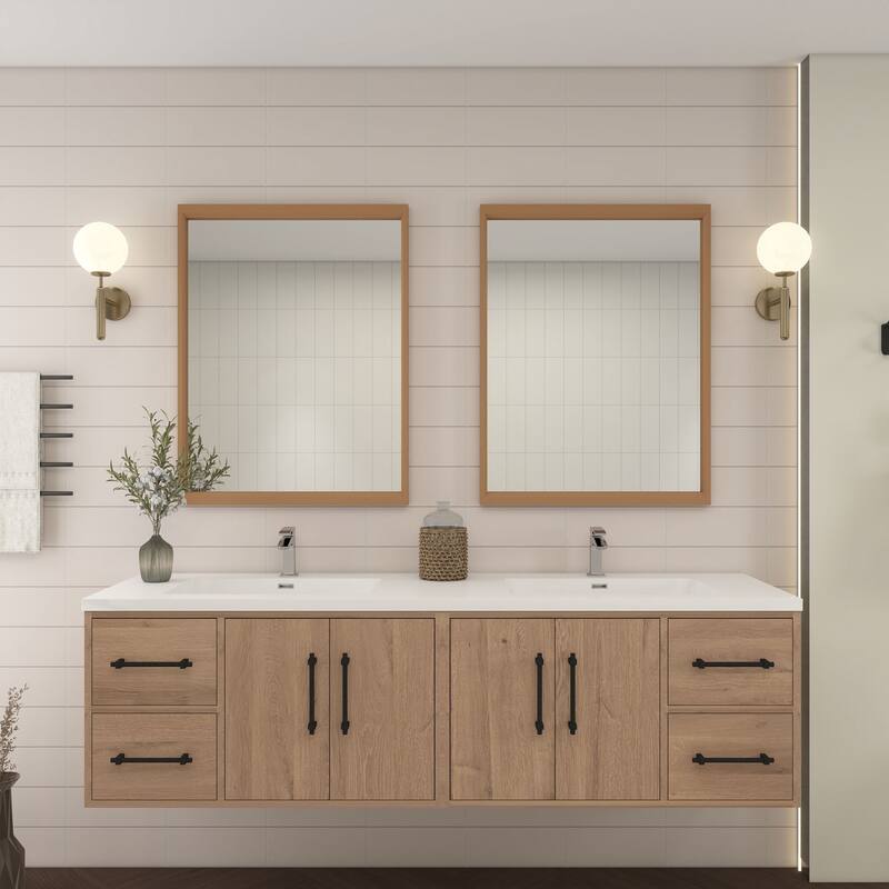 Victoria 72'' Wall-mounted Vanity with Double Reinforced Acrylic Sink - 71.5 - Oak Finish - Red Oak