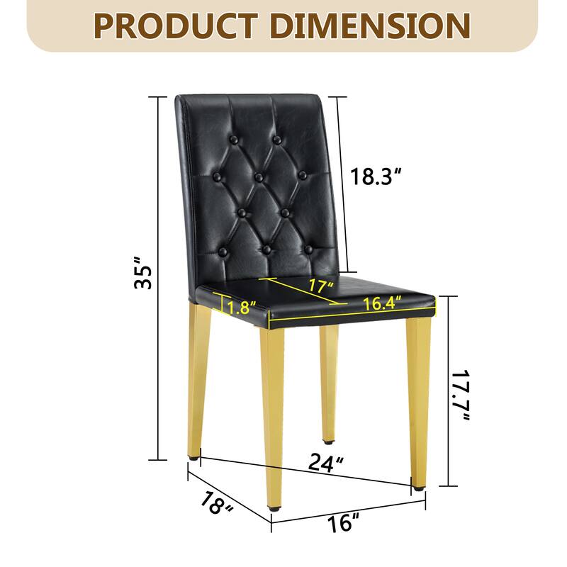 4-piece set of PU Dining Chairs: Ergonomically Designed Buckle Backrest, 35 Inches High, Gold Metal legs