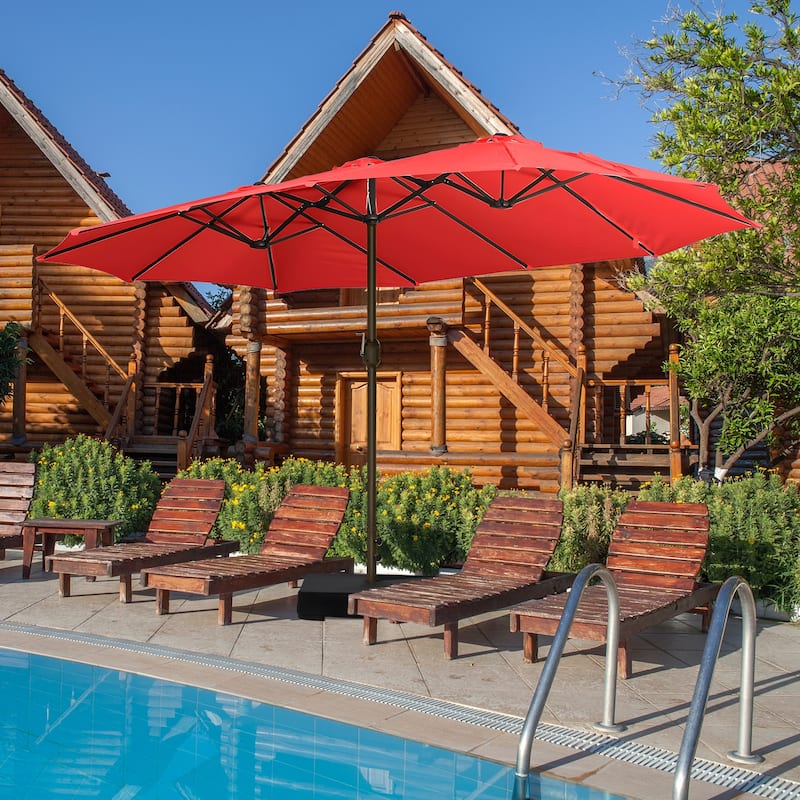 Aoodor 15ft Outdoor Double Sided Market Patio Umbrella with Base Stand