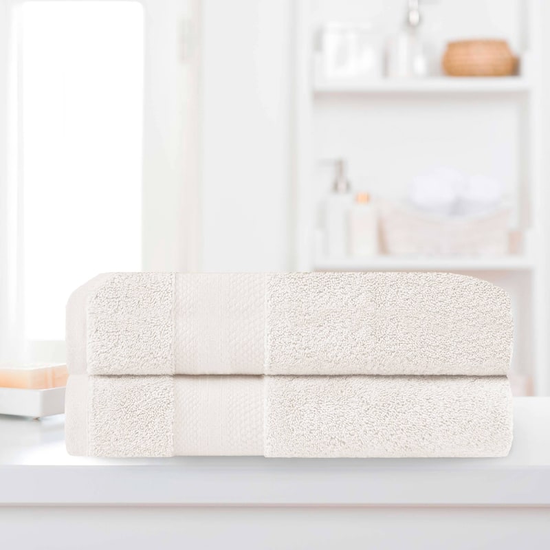 Superior Turkish Cotton Solid Heavyweight Bath Sheet Set of 2 - Ivory