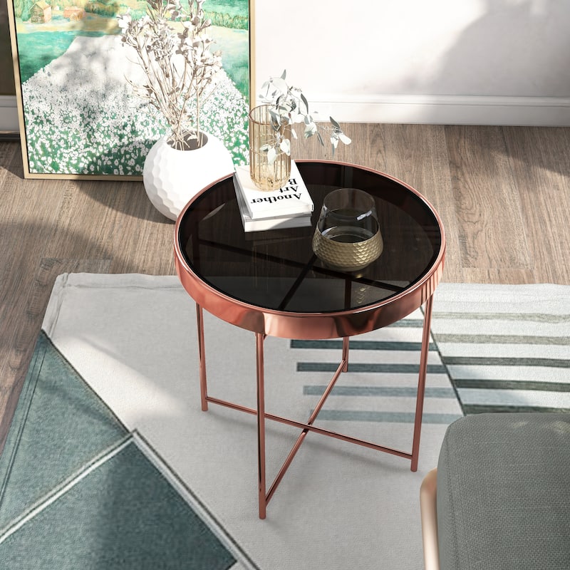 Bola Contemporary Gold 16-inch Metal Round Side Table by Furniture of America