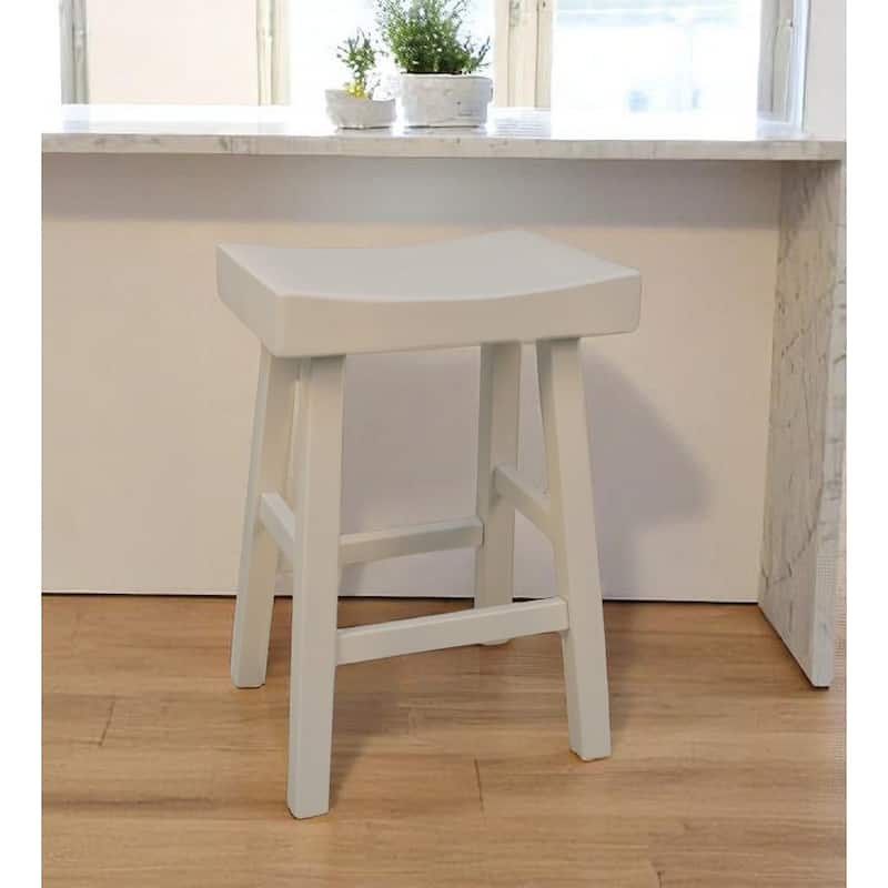 HomeRoots 25" Antiqued White Solid Wood Backless Counter Height Bar Chair - 17.25