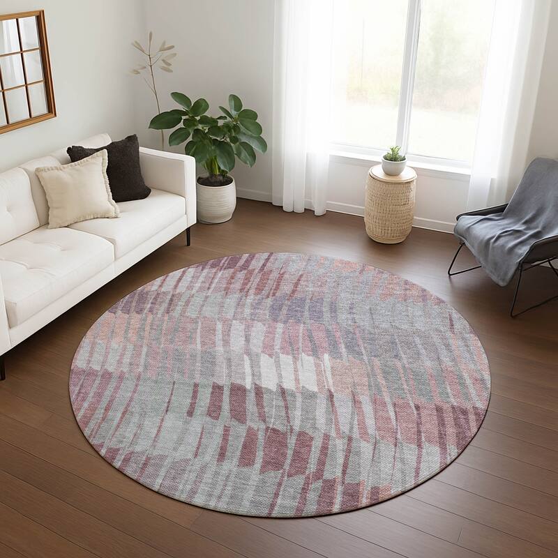 Machine Washable Indoor/ Outdoor Casual Stripe Chantille Rug