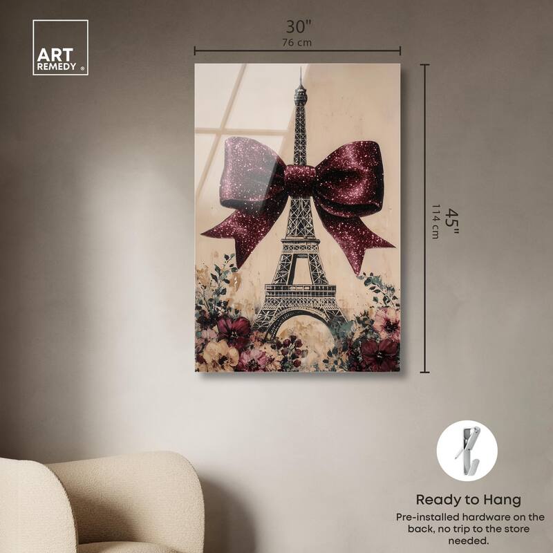 Sparkling Bow Eiffel Tower Acrylic by Art Remedy, Ready to Hang