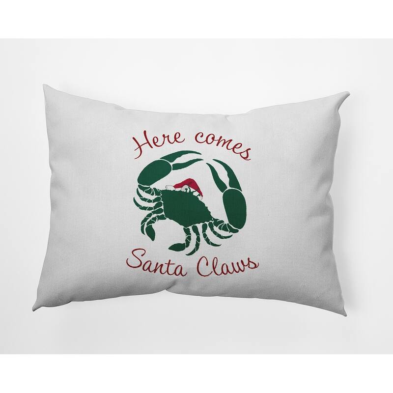 Santa Claws Crab Beachy Christmas Indoor/Outdoor Throw Pillow - 14" x 20" - Forest Green