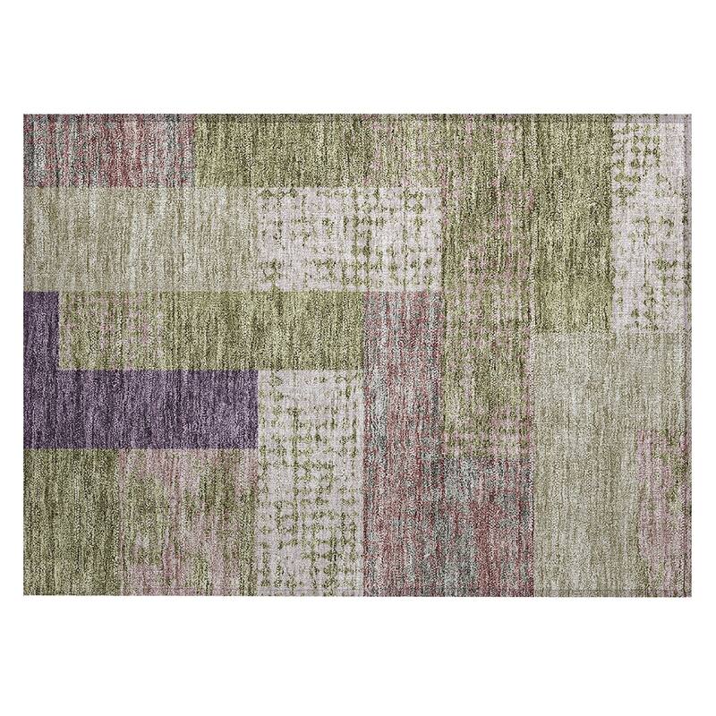 Machine Washable Indoor/ Outdoor Modern Blocks Chantille Rug