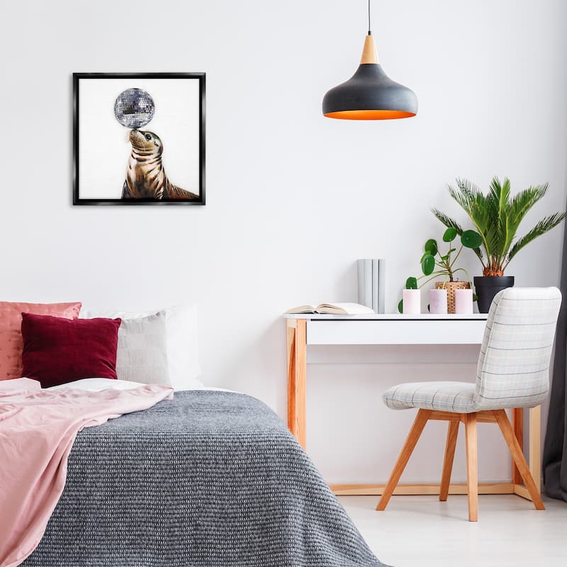Stupell Seal Balancing Disco Ball Framed Floater Canvas Wall Art Design By Amanda Greenwood