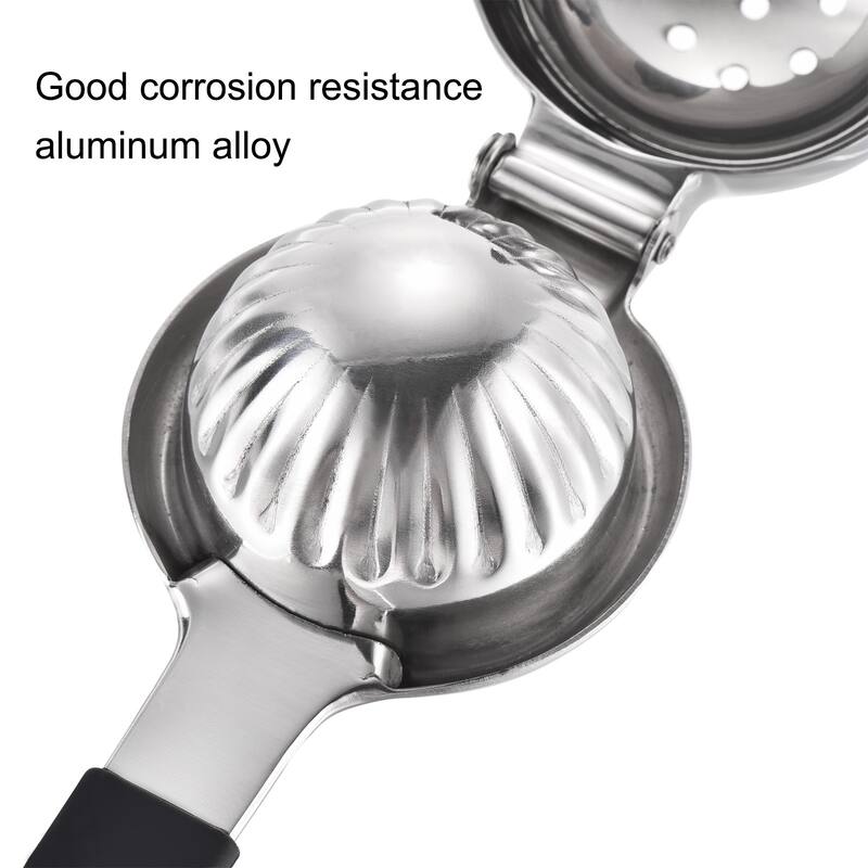 Manual Hand Squeezer, Stainless Steel Lemon Juicer w Non-Slip Handle - silver, black handle - 21.5cm/8.5 inch