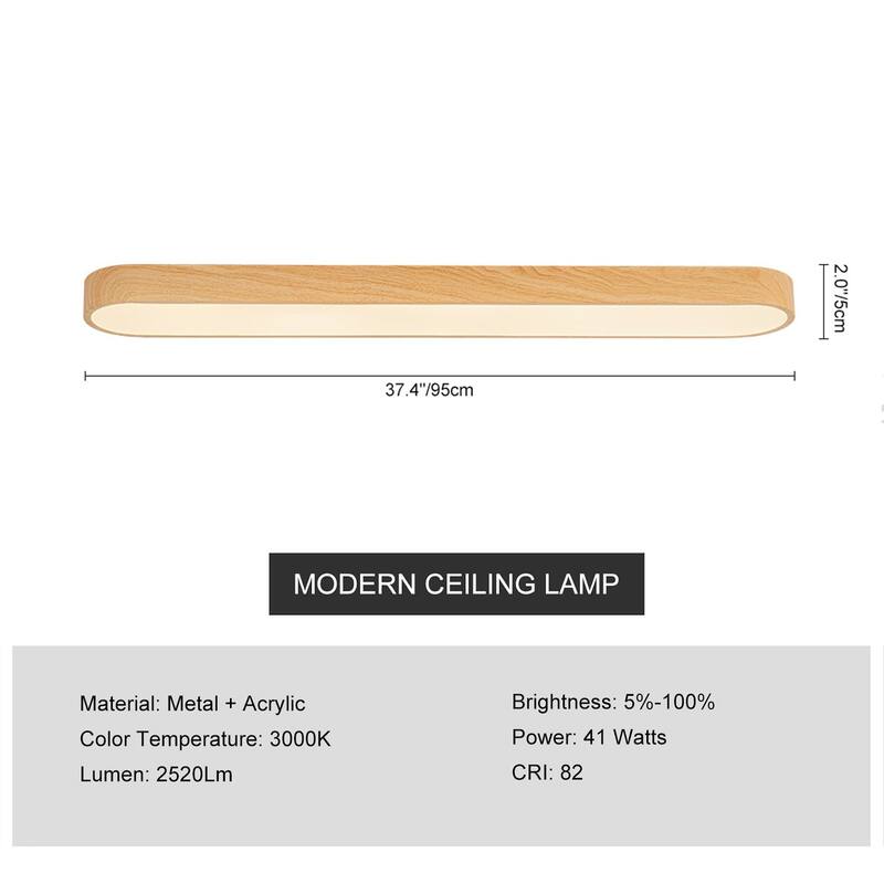 Dimmable LED Ceiling Light Faux Wood Grain Long Oval Flush Mount