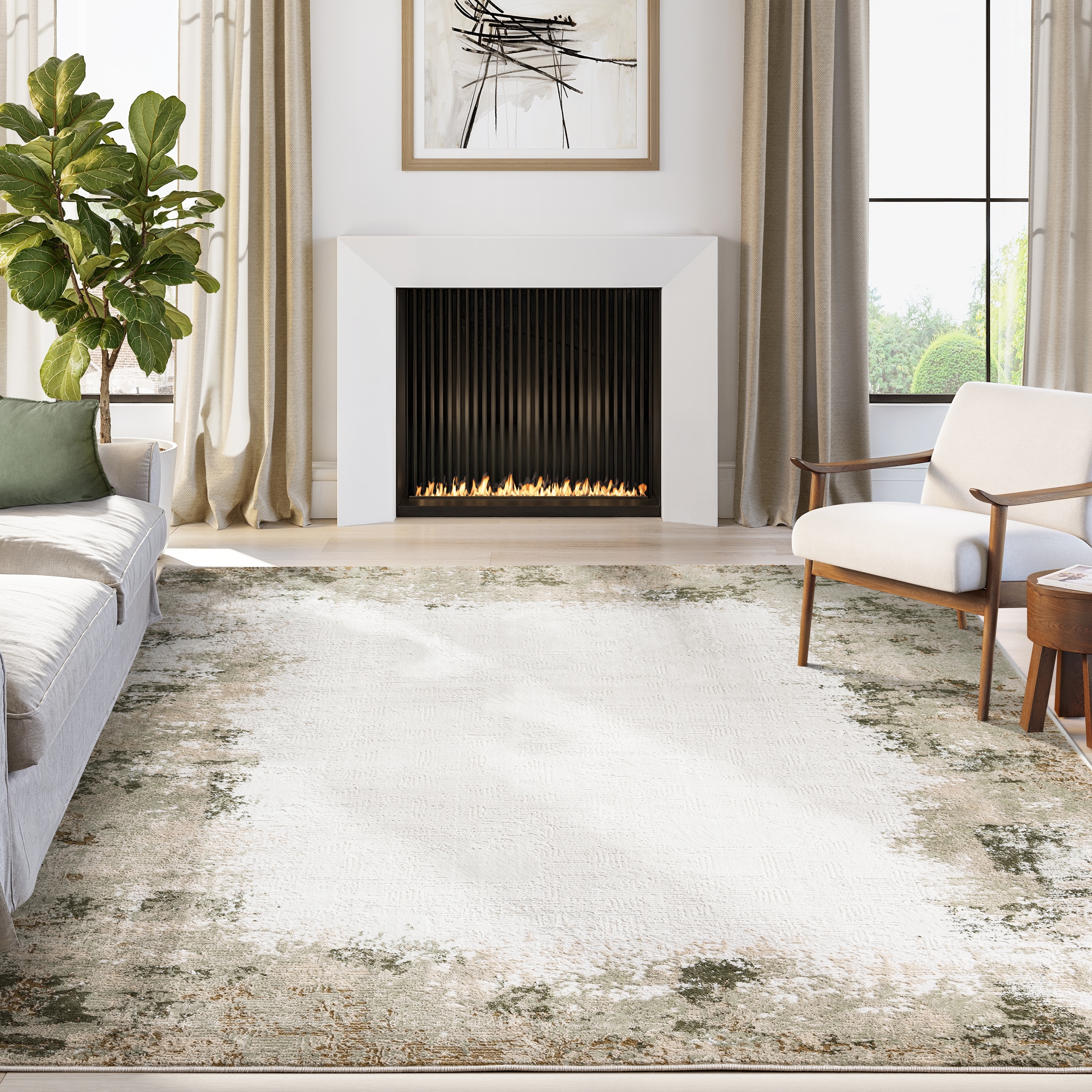 Abani Rugs Ivy IVY150A Beige with Green Border Area Rug
