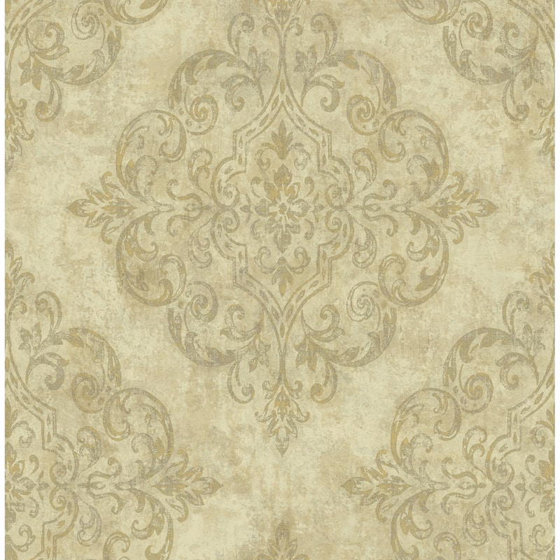 Seabrook Designs Atelier Damask Unpasted Wallpaper - 20.5 in. W x 33 ft. L - Metallic Gold and Cream