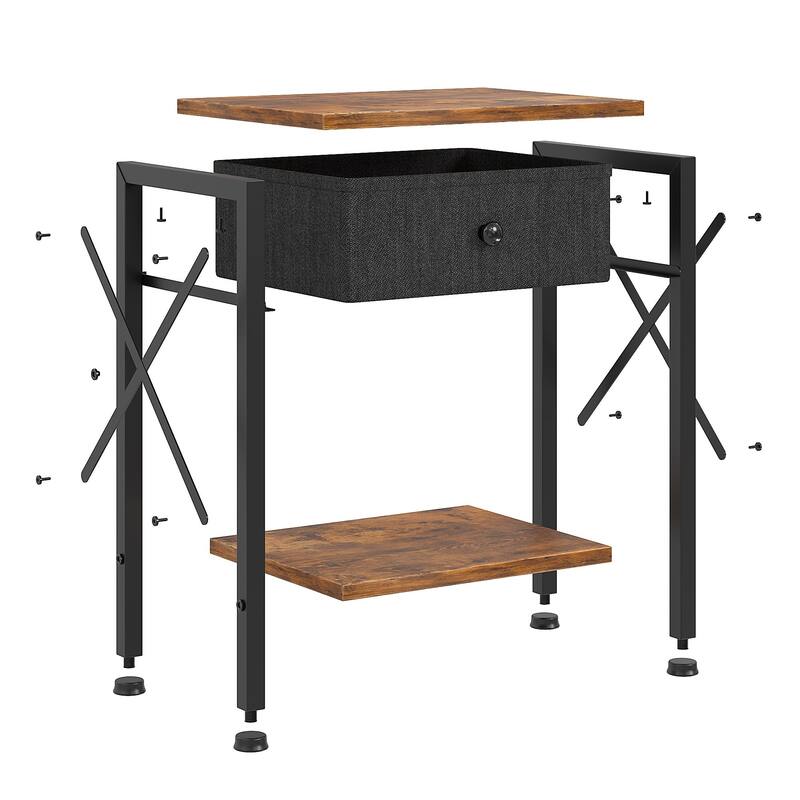 VECELO X Frame Nightstand with Removable Fabric Drawer Easy to Clean Nightstand Multifunctional End Table with Open Shelf