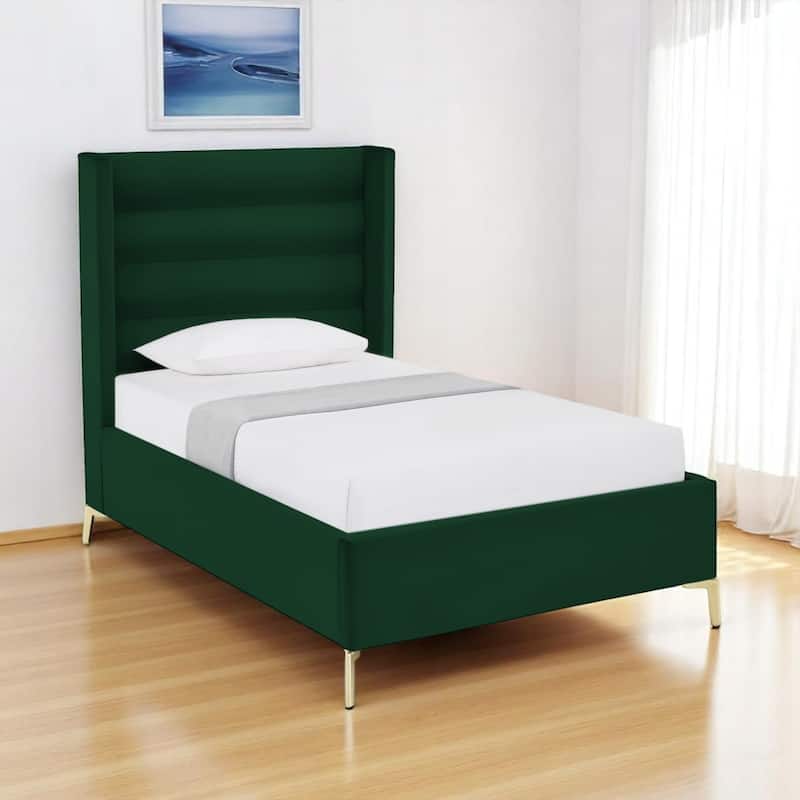 HomeRoots Green Velvet Upholstered Full Bed Frame - Full - Green