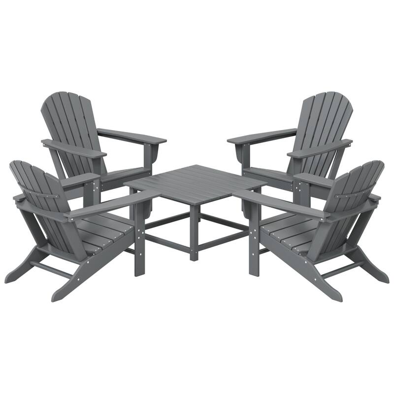 Altura Outdoor 5-Piece Adirondack Chair With Square Coffee Table Conversation Set - Gray