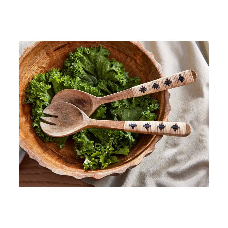Bamboo Handle Serving Utensil Set - Natural Mango Wood Serving Spoons for Everyday Use - Hand Wash Only - 12" Long