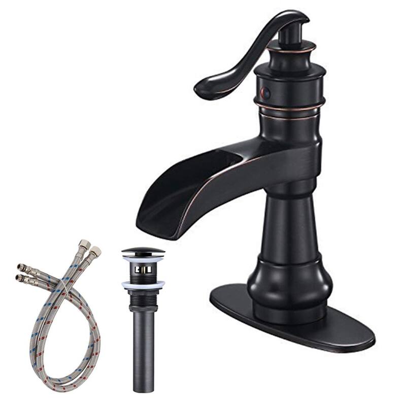 Waterfall Single Hole Single-HandleBathroom Faucet With Pop-up Drain Assembly