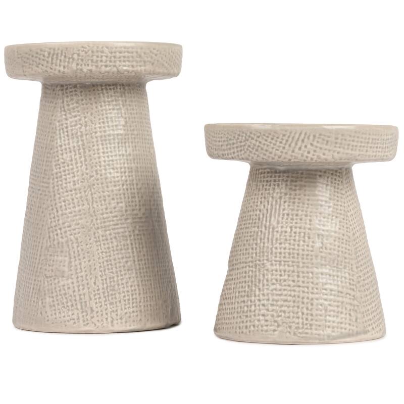 Stoneware Pillar & Taper Candle Holders, Set of 2