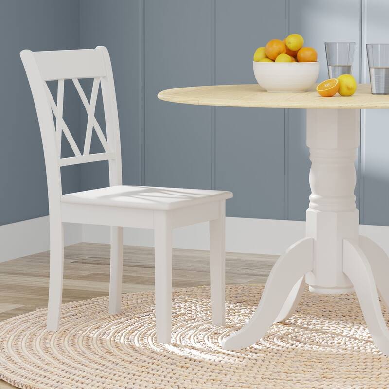 5-Piece Dining Set, 42" Round Drop-Leaf Table and Double X-Back Chairs